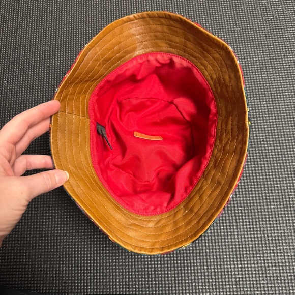 Coach Red Plaid with Leather Bucket Hat - Picture 6 of 8